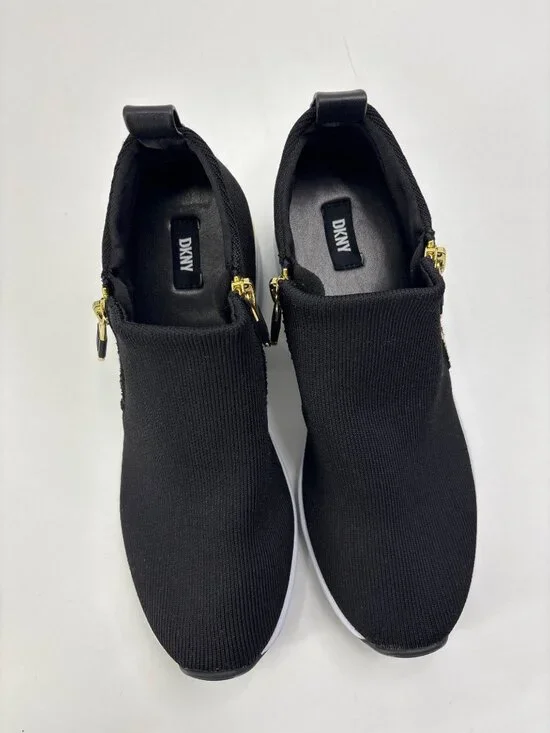 DKNY Palma Slip On Wedge Fabric Sneakers Black Gold Accents Size 8.5 NWOB - Picture 6 of 8